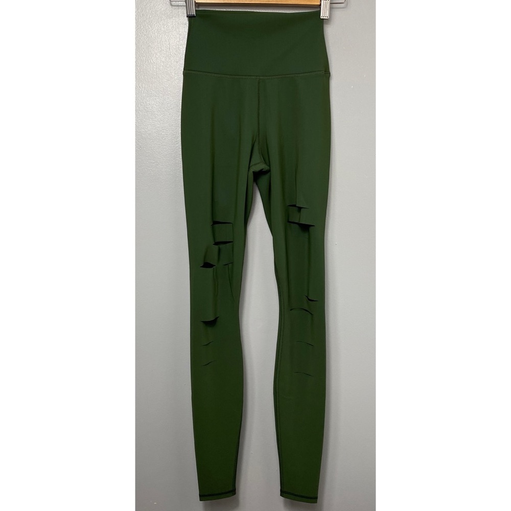 ALO YOGA Hunter Green Ripped Warrior Leggings - Picture 2 of 7